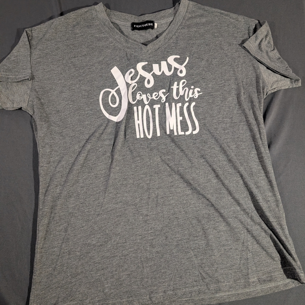 Gray Short Sleeve Tee with Graphic Print
